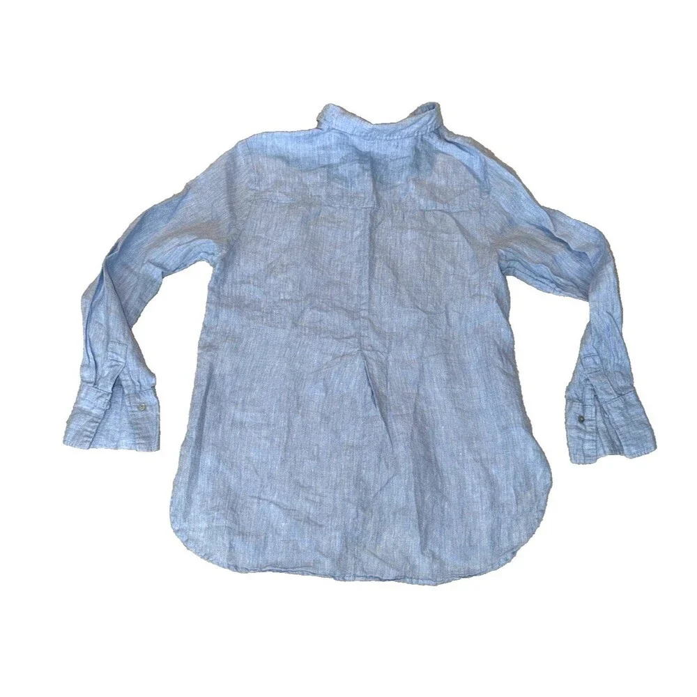 Linen Button Shirt Size 6 Long Sleeve Womens H&M Light Blue Lightweight - Picture 10 of 12